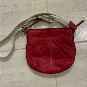 Coach Red Leather Crossbody Bag with Cream Strap